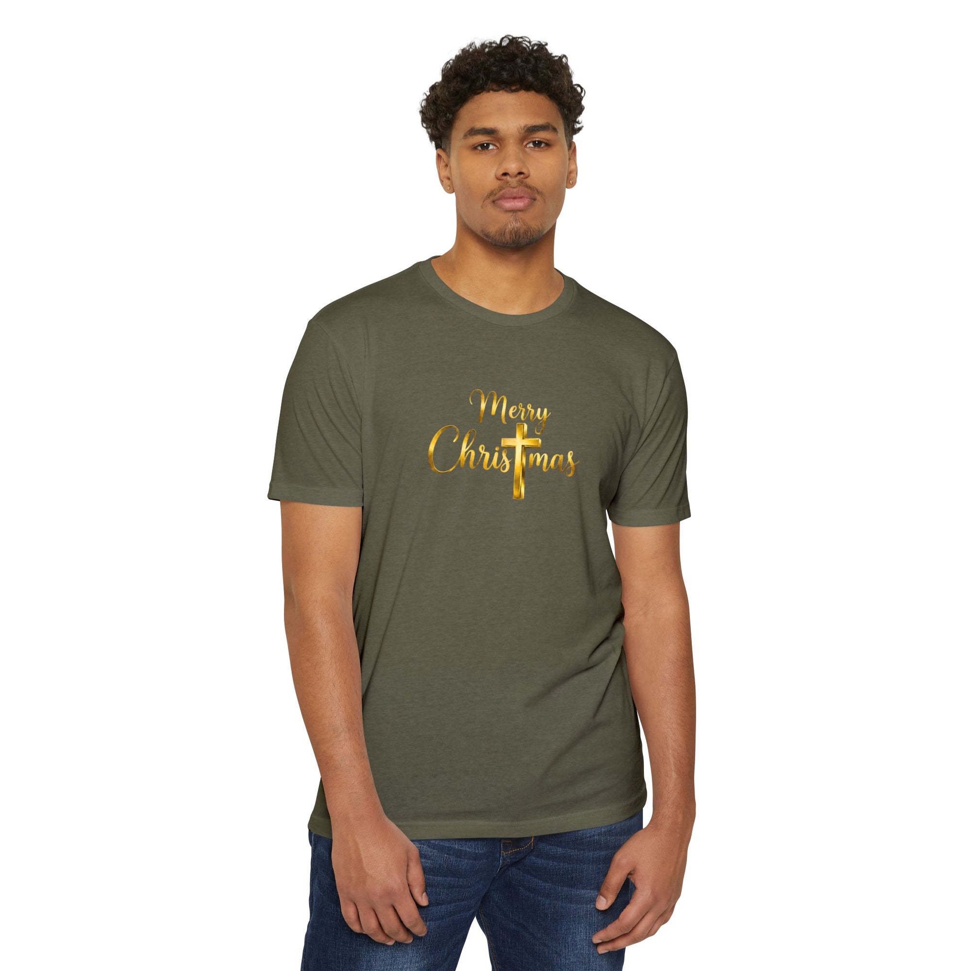 Merry Christmas Gold Cross Shirt, Family Matching Christmas Gift, Jesus Christmas Tee