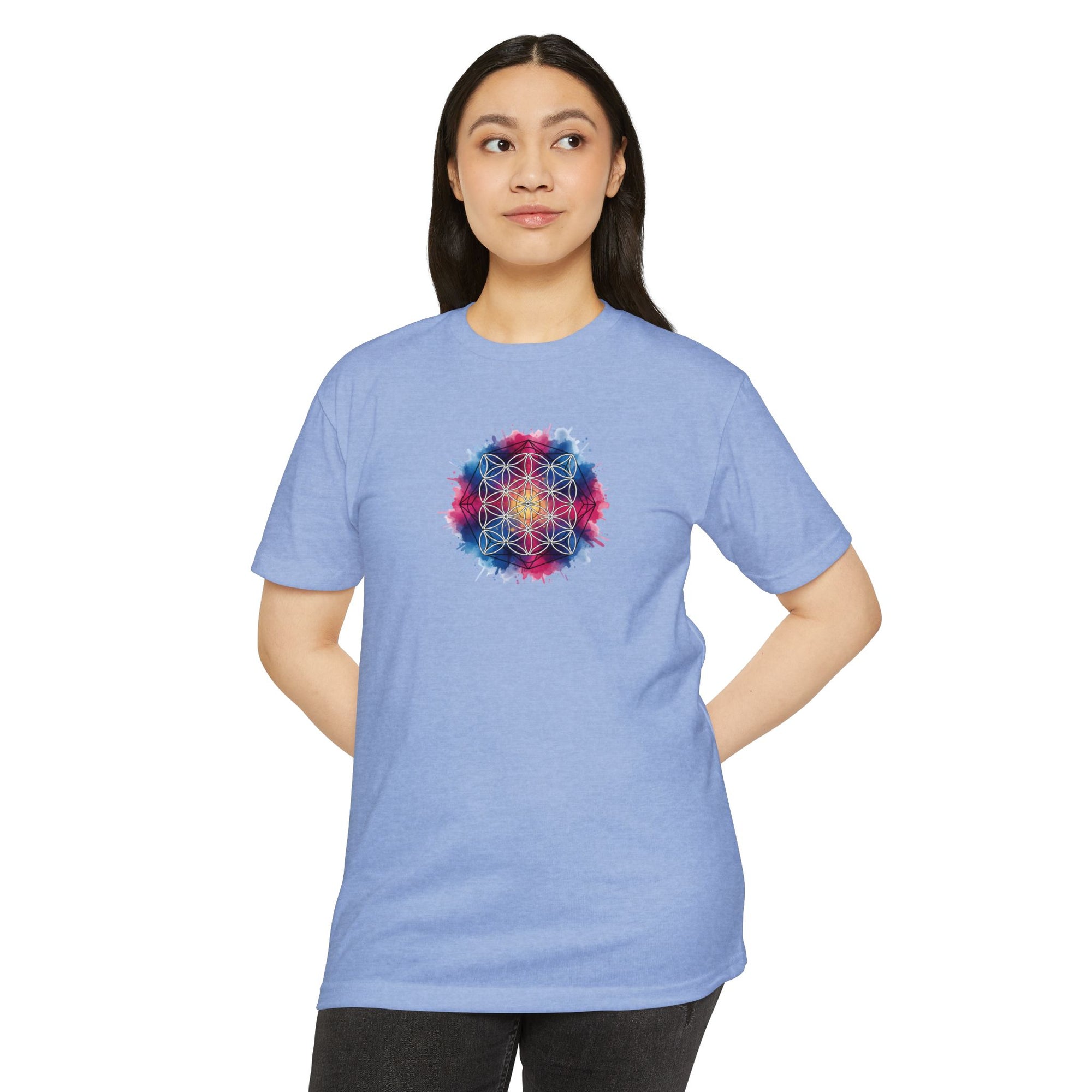 Colorful Watercolor Flower of Life Sacred Geometry Graphic Tee