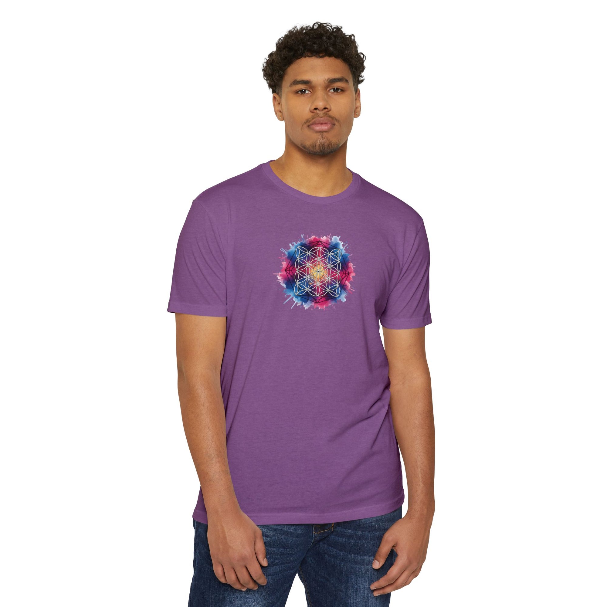 Colorful Watercolor Flower of Life Sacred Geometry Graphic Tee