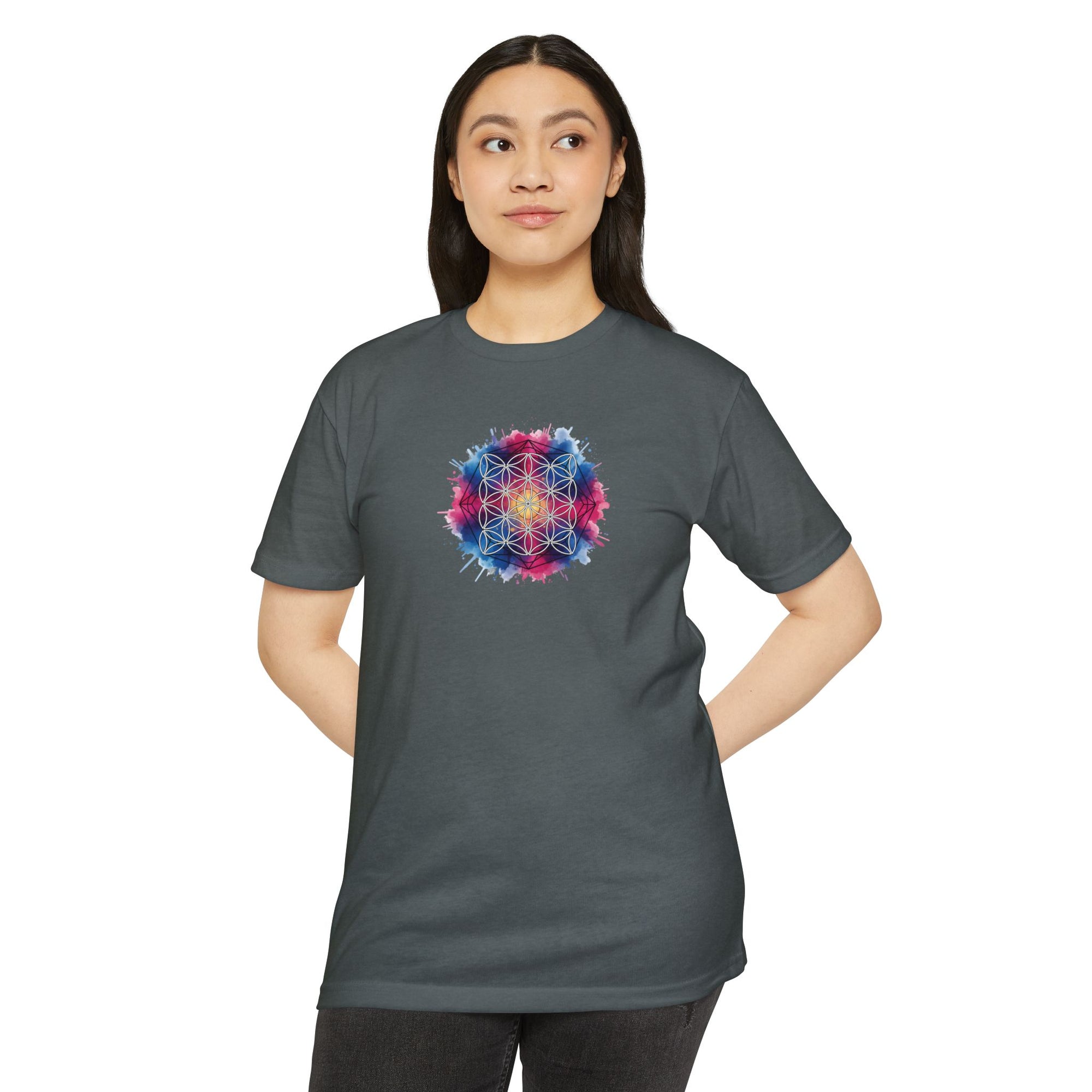 Colorful Watercolor Flower of Life Sacred Geometry Graphic Tee