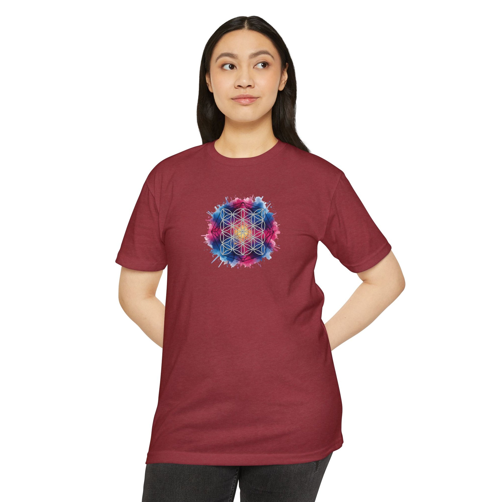 Colorful Watercolor Flower of Life Sacred Geometry Graphic Tee