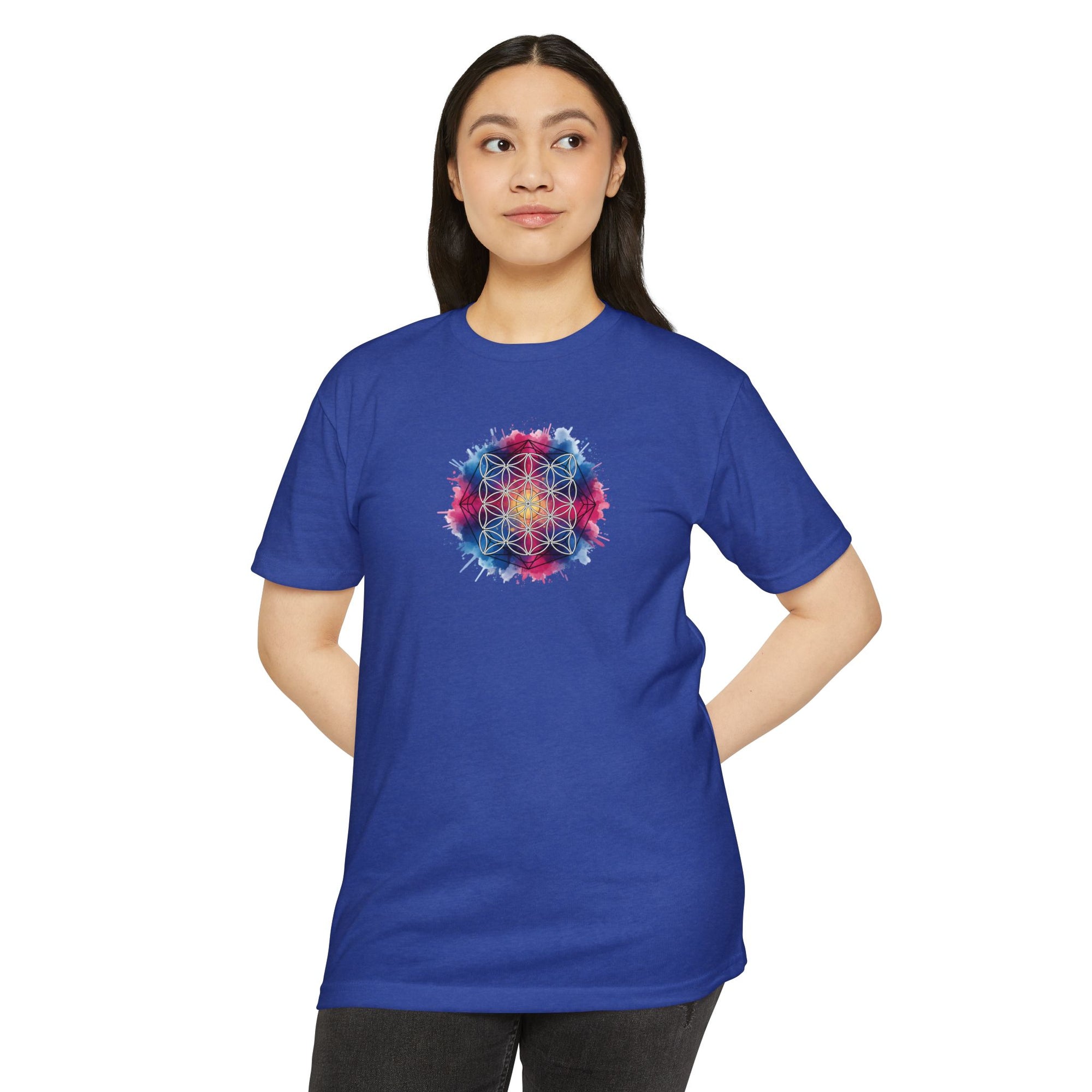 Colorful Watercolor Flower of Life Sacred Geometry Graphic Tee