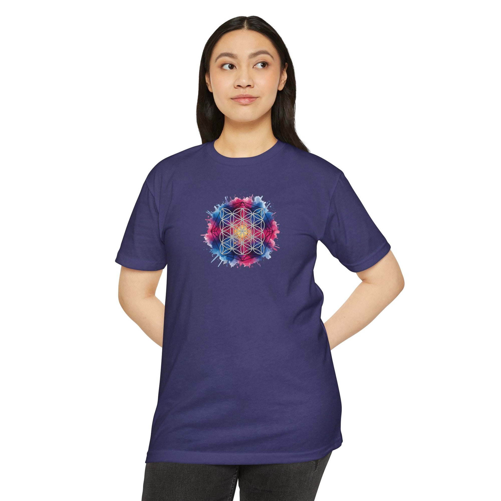 Colorful Watercolor Flower of Life Sacred Geometry Graphic Tee