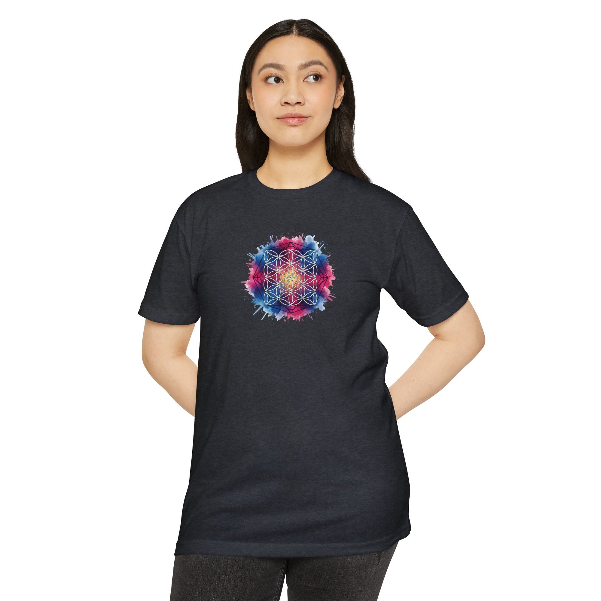 Colorful Watercolor Flower of Life Sacred Geometry Graphic Tee