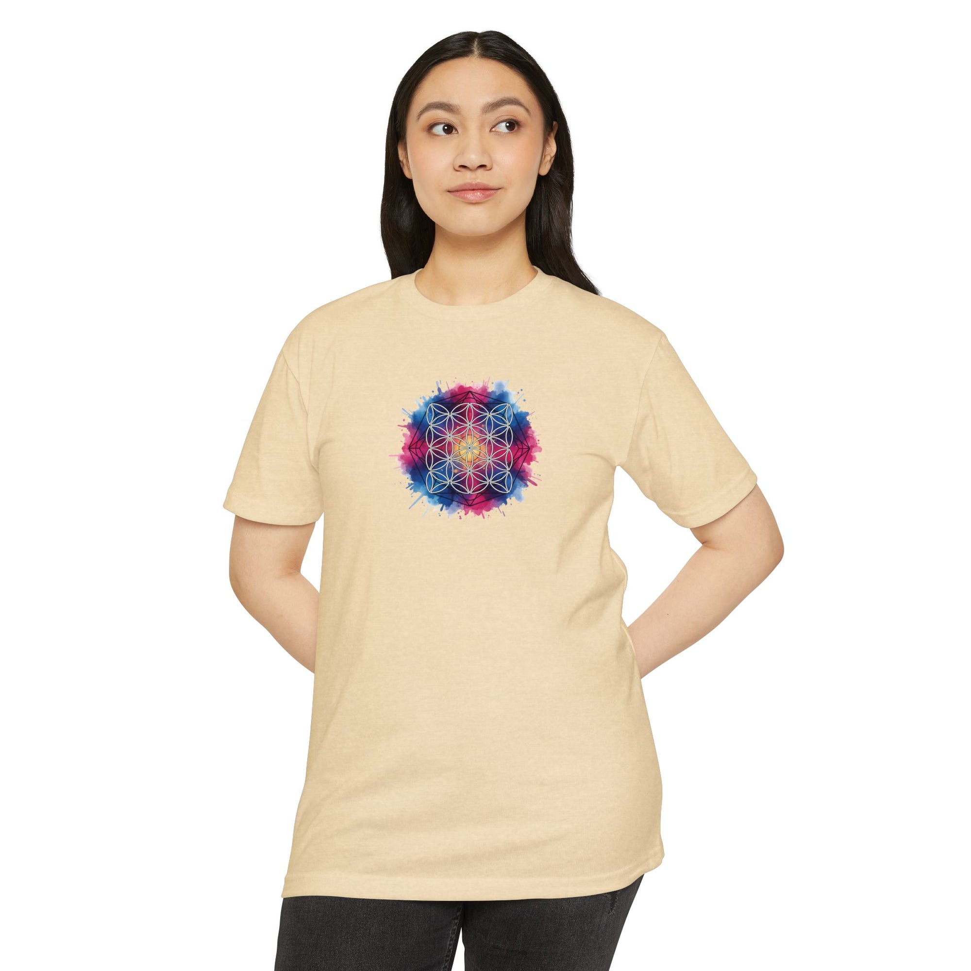 Colorful Watercolor Flower of Life Sacred Geometry Graphic Tee