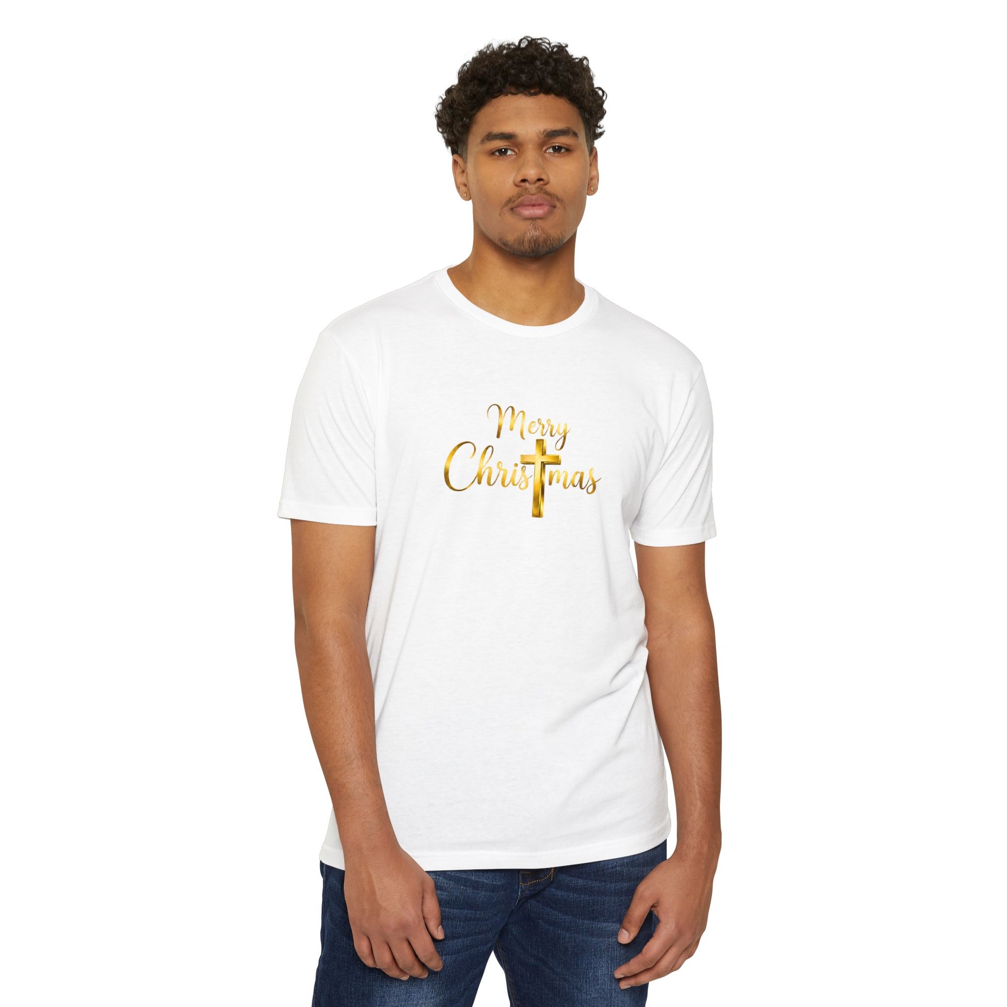 Merry Christmas Gold Cross Shirt, Family Matching Christmas Gift, Jesus Christmas Tee