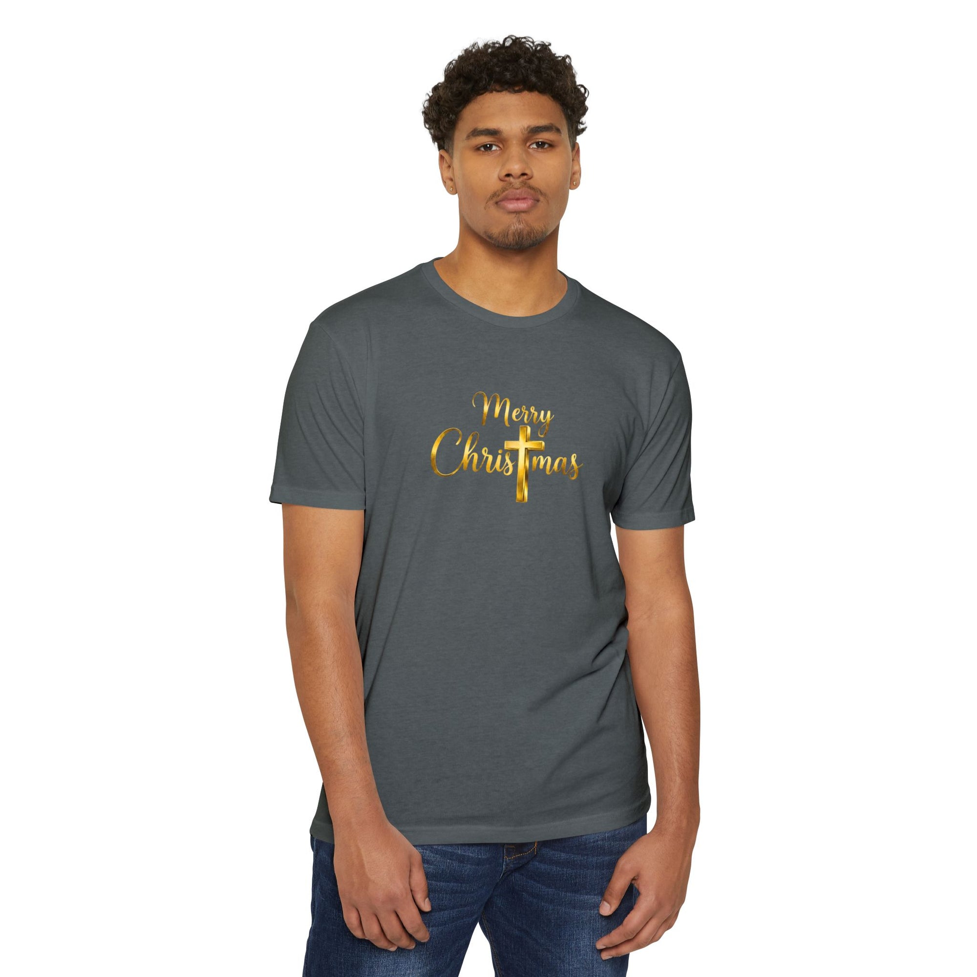Merry Christmas Gold Cross Shirt, Family Matching Christmas Gift, Jesus Christmas Tee