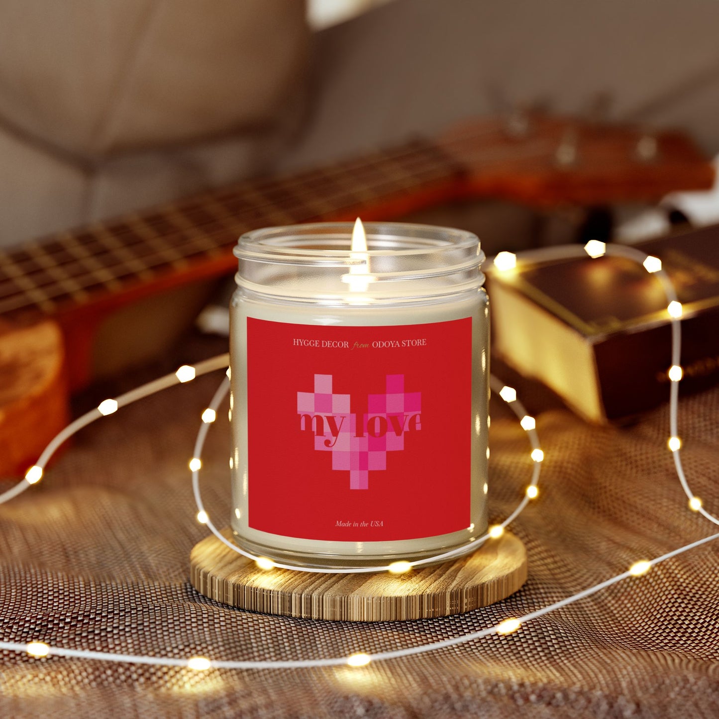 Romantic Candle with Pixel Heart Design – Coconut Apricot Wax