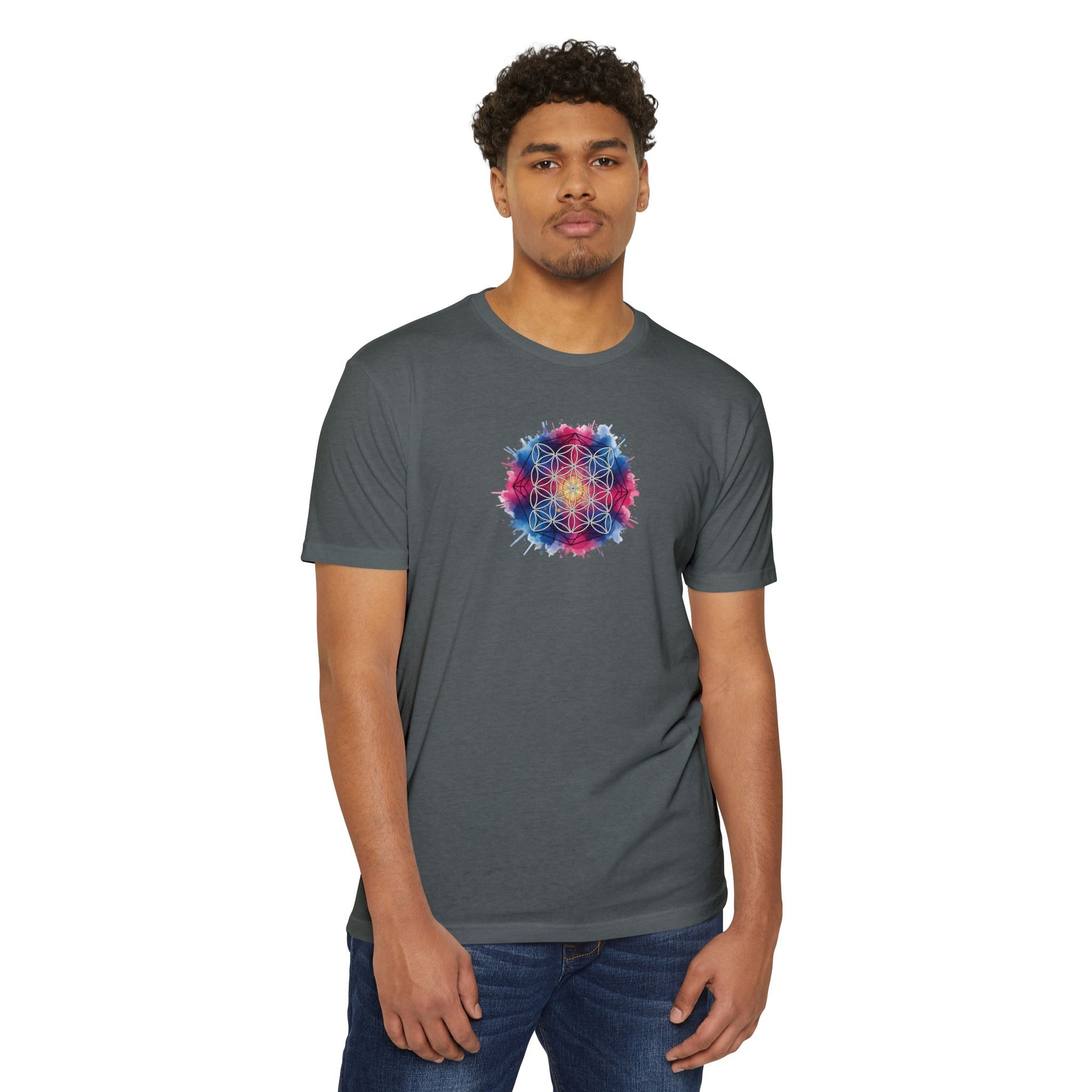 Colorful Watercolor Flower of Life Sacred Geometry Graphic Tee