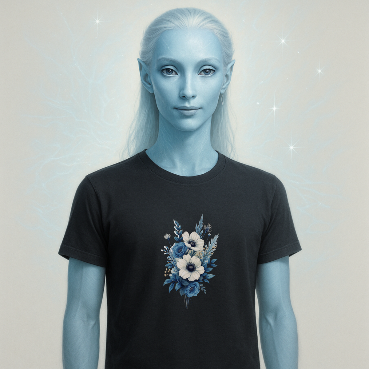 Blue Cosmic Flowers T-shirt