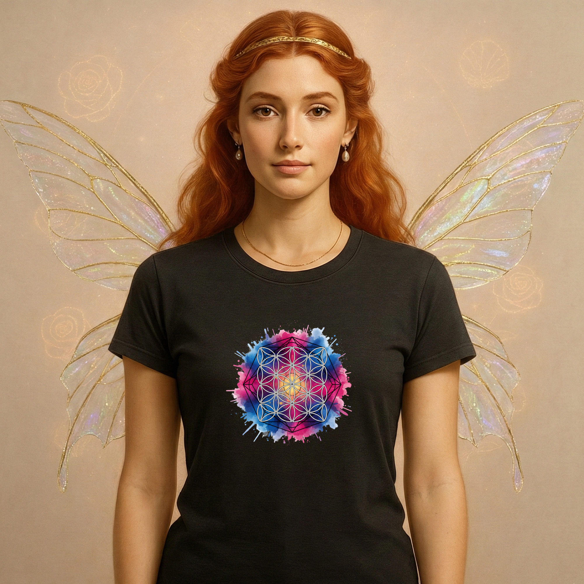 Colorful Watercolor Flower of Life Sacred Geometry Graphic Tee