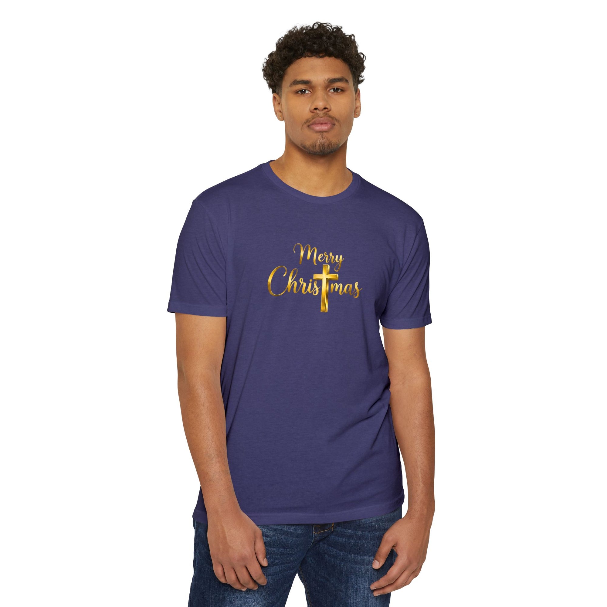 Merry Christmas Gold Cross Shirt, Family Matching Christmas Gift, Jesus Christmas Tee