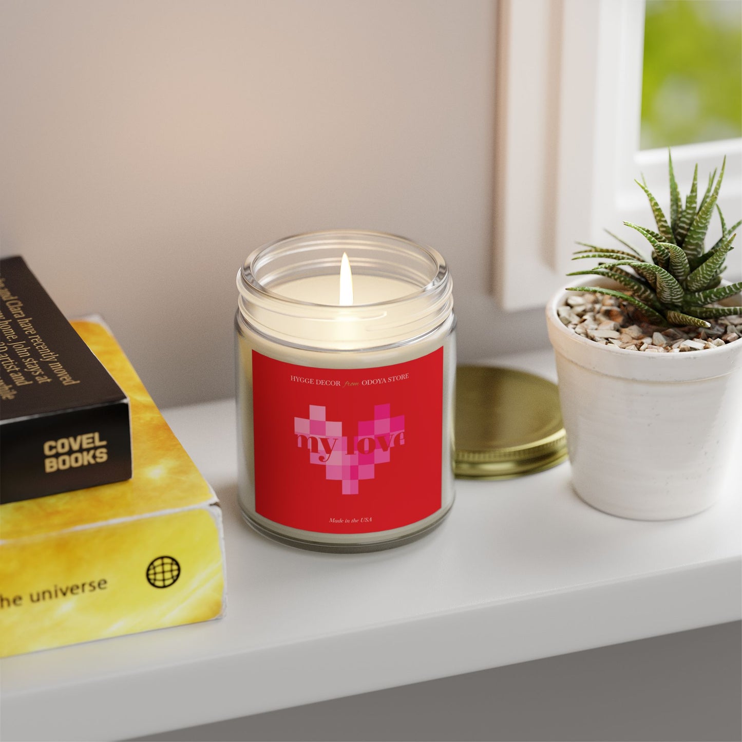 Romantic Candle with Pixel Heart Design – Coconut Apricot Wax