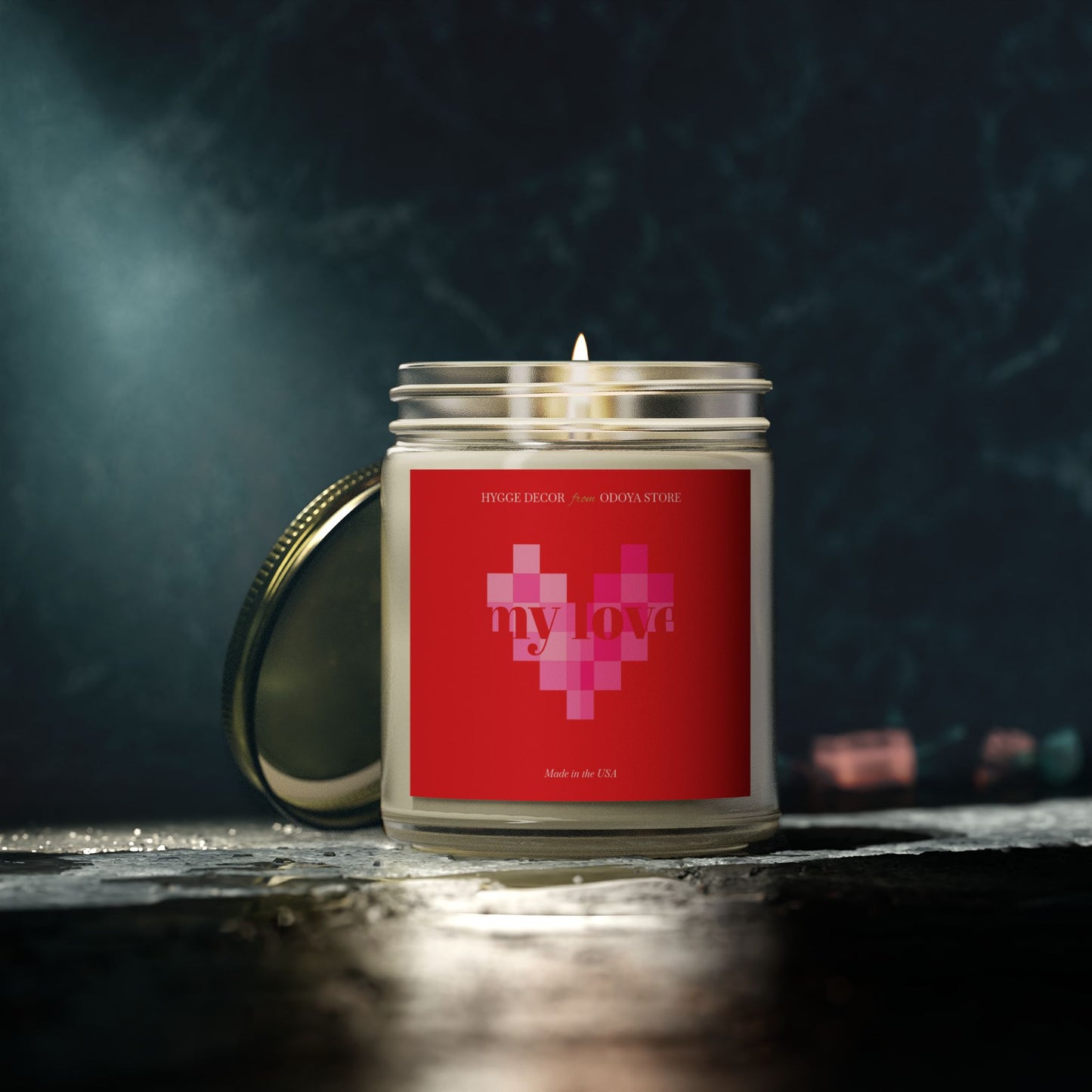 Romantic Candle with Pixel Heart Design – Coconut Apricot Wax