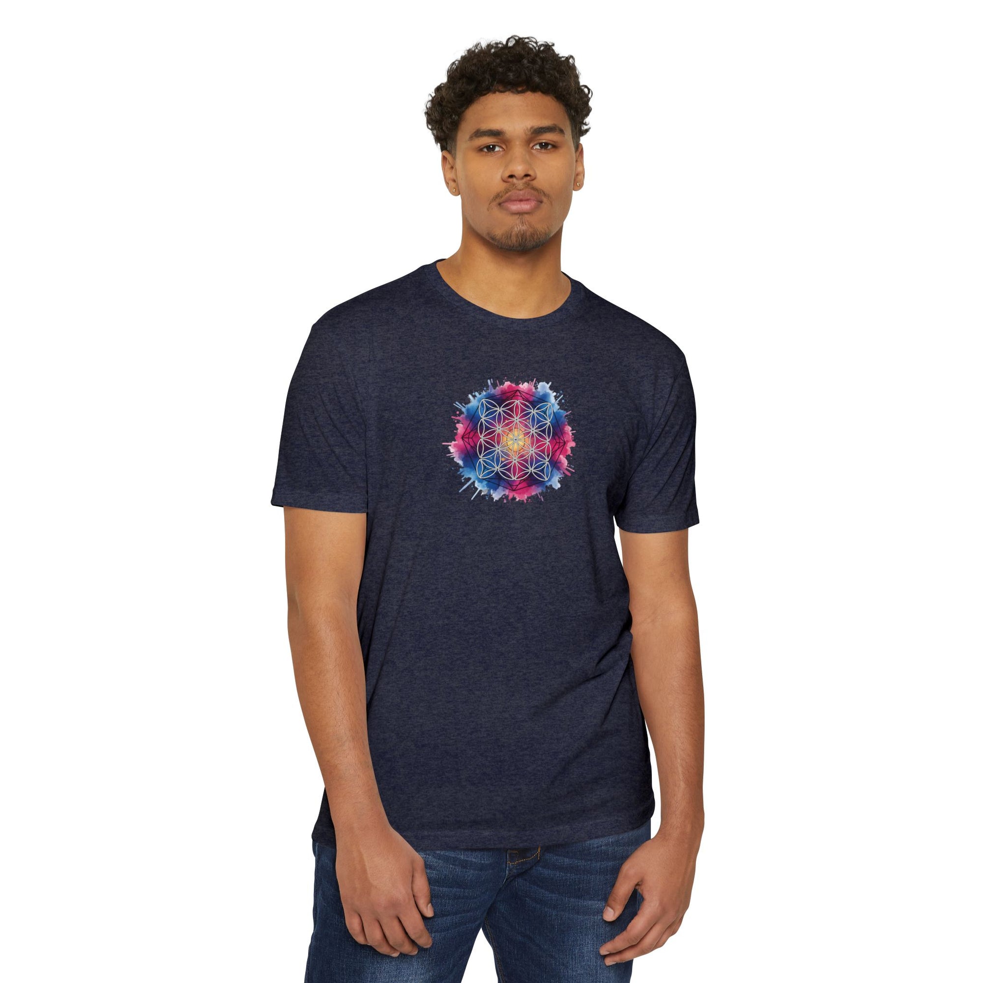 Colorful Watercolor Flower of Life Sacred Geometry Graphic Tee