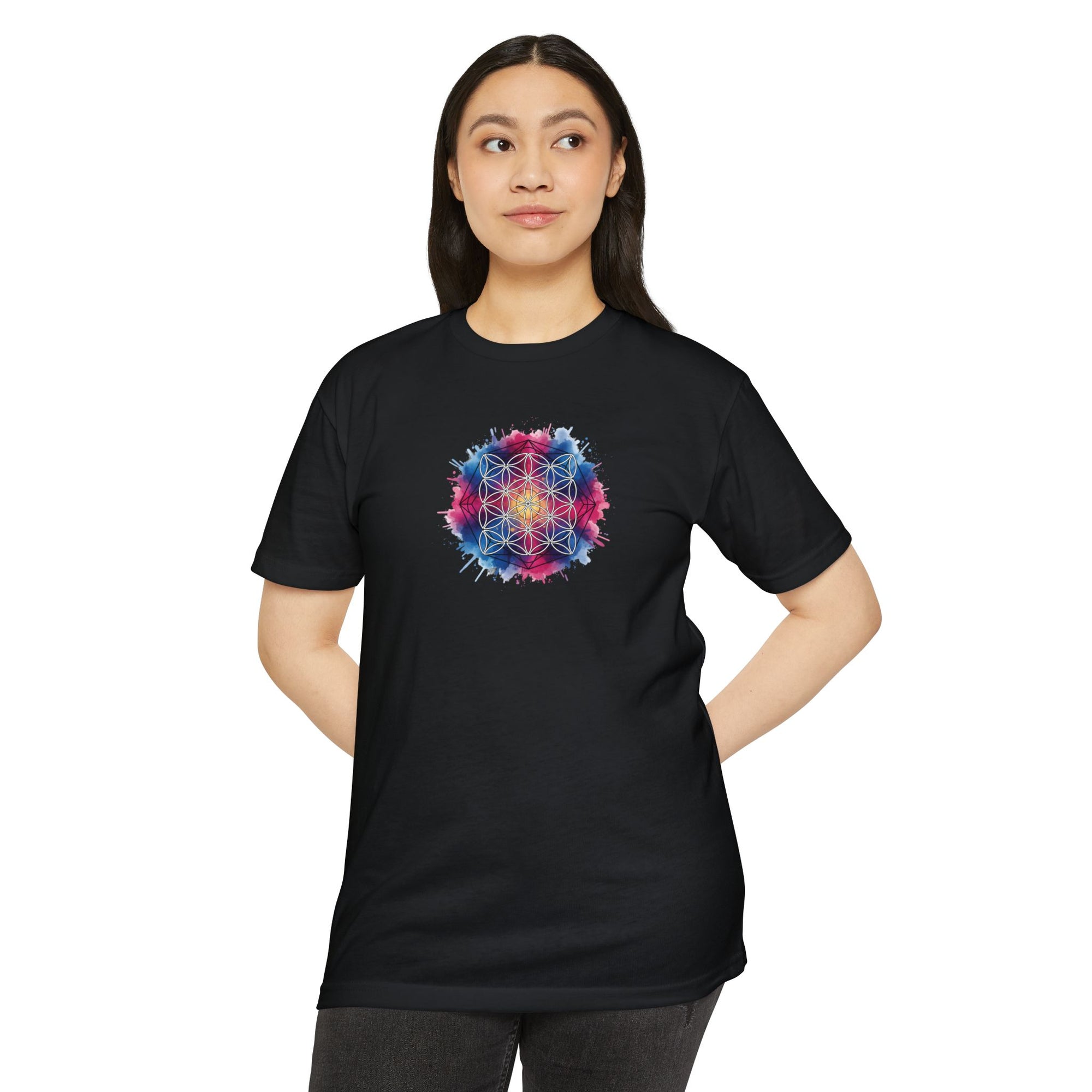 Colorful Watercolor Flower of Life Sacred Geometry Graphic Tee