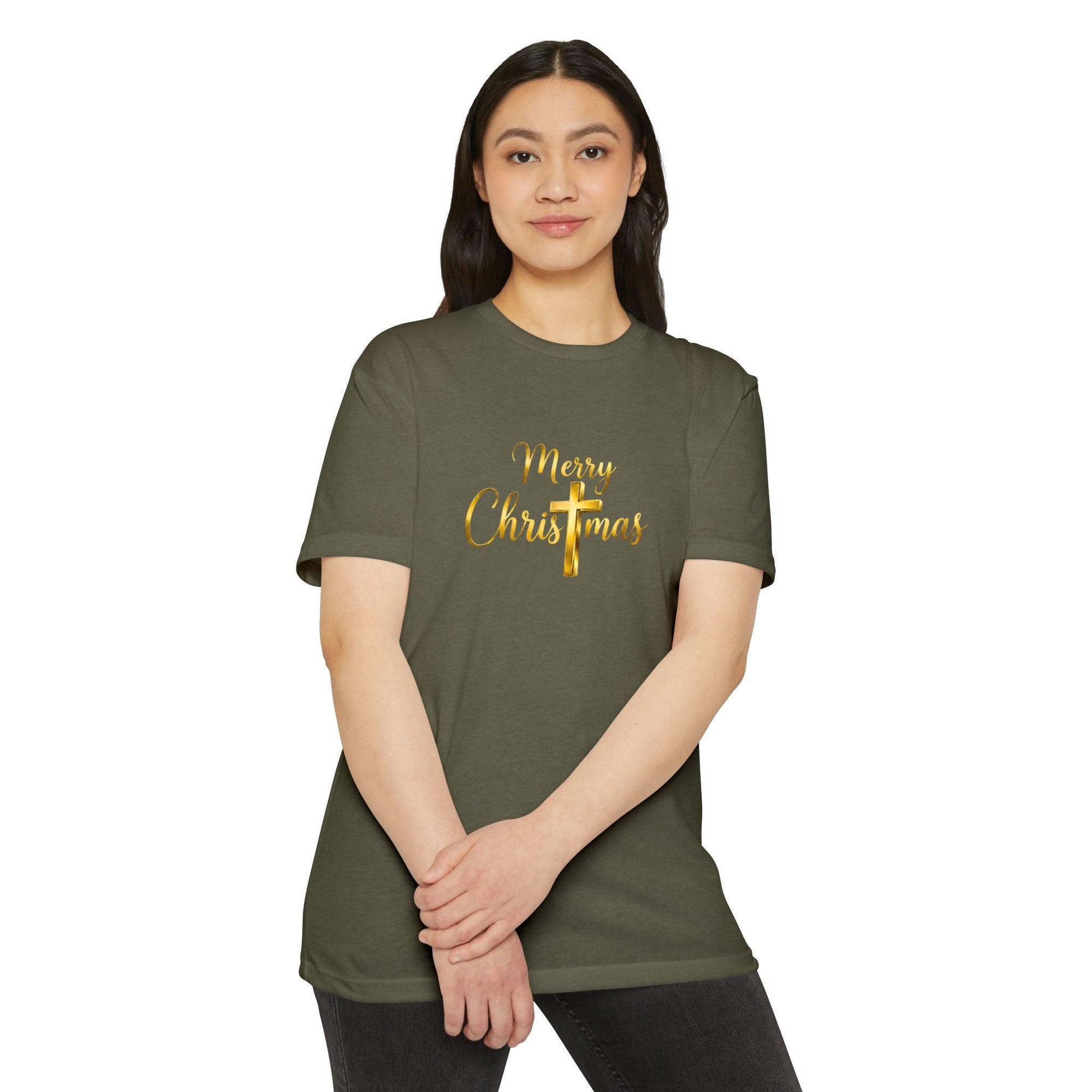 Merry Christmas Gold Cross Shirt, Family Matching Christmas Gift, Jesus Christmas Tee