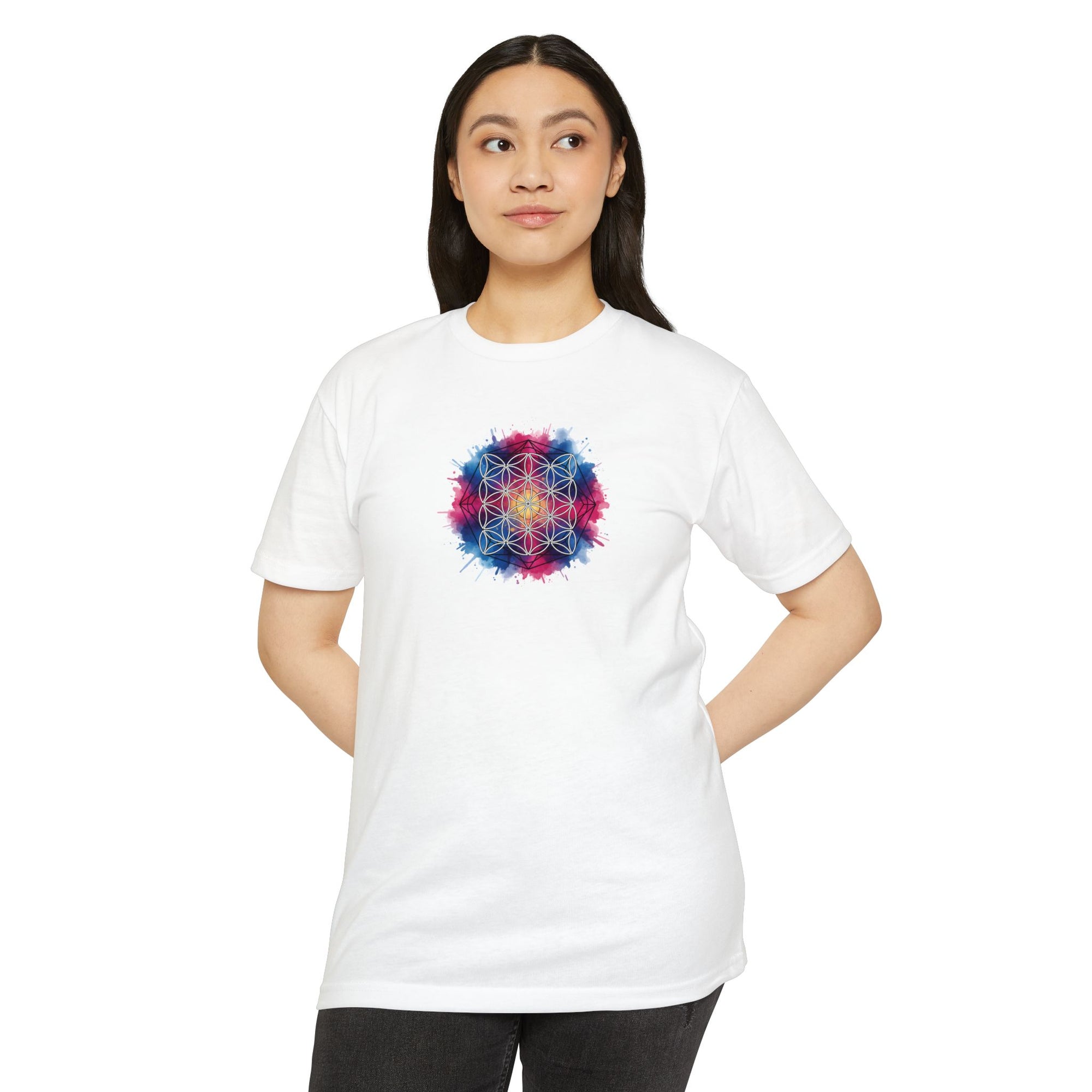 Colorful Watercolor Flower of Life Sacred Geometry Graphic Tee