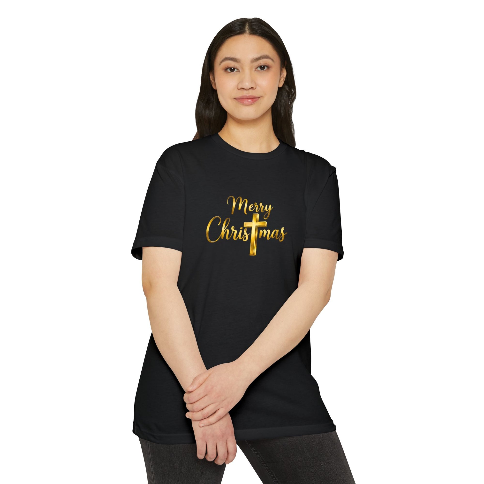 Merry Christmas Gold Cross Shirt, Family Matching Christmas Gift, Jesus Christmas Tee