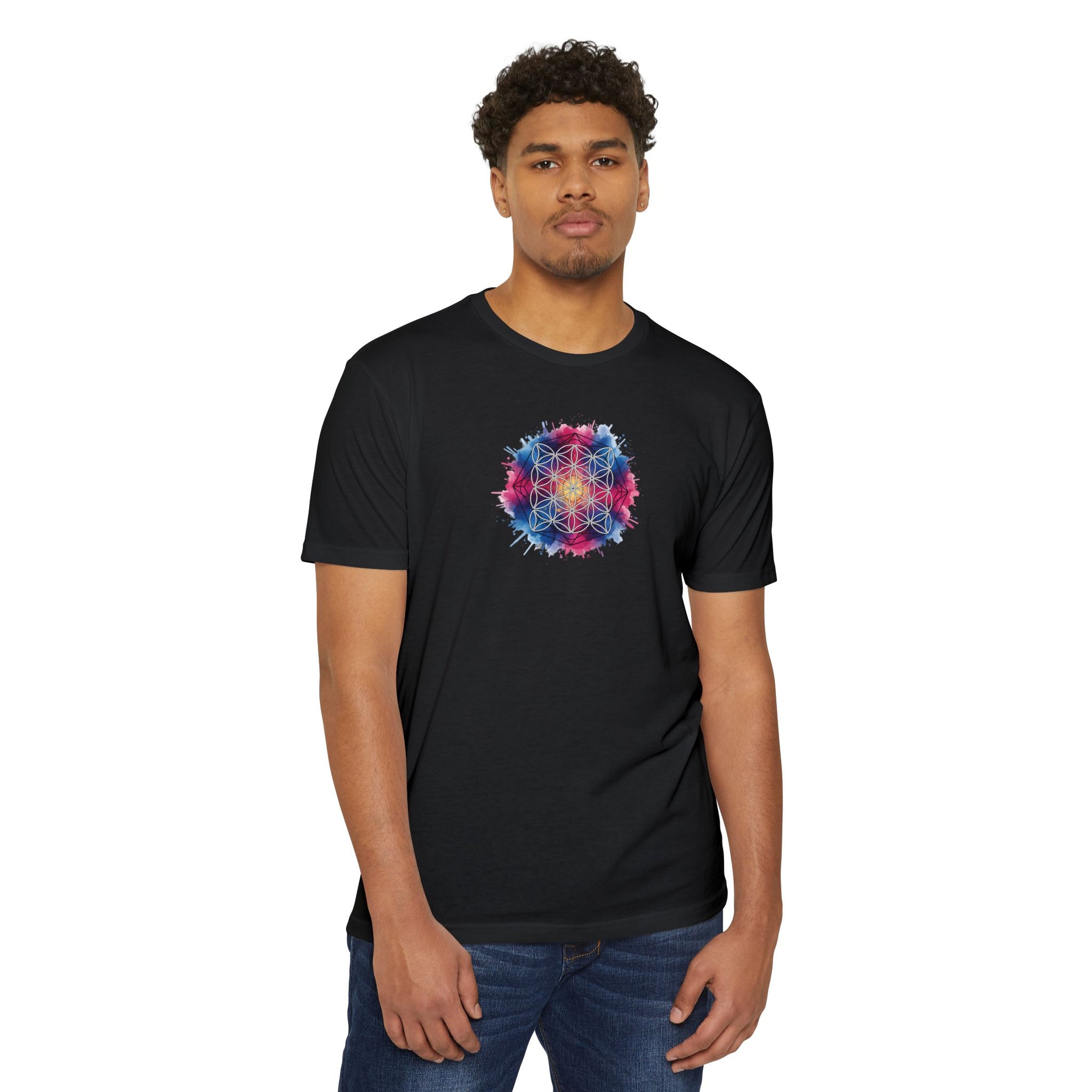 Colorful Watercolor Flower of Life Sacred Geometry Graphic Tee