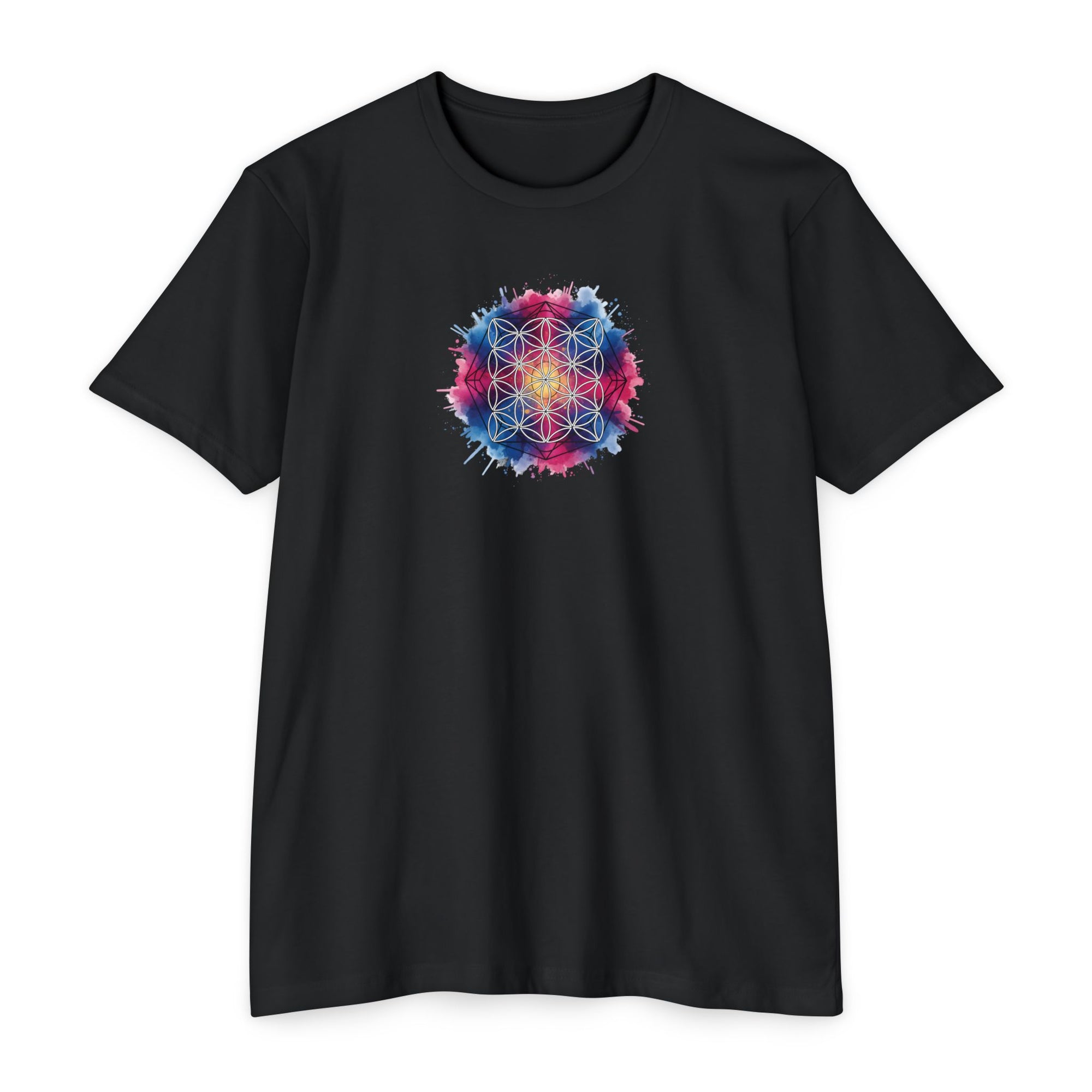 Colorful Watercolor Flower of Life Sacred Geometry Graphic Tee