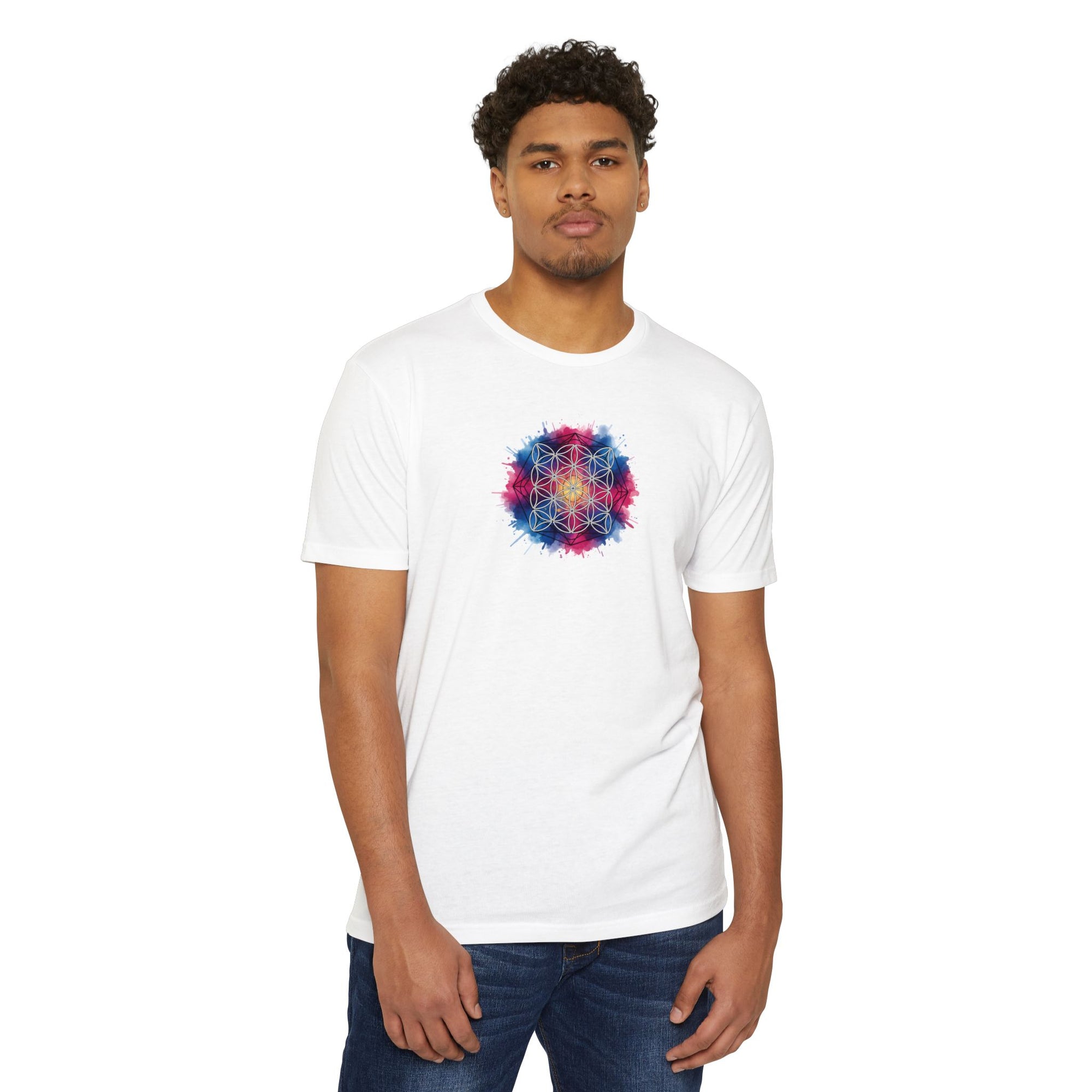 Colorful Watercolor Flower of Life Sacred Geometry Graphic Tee