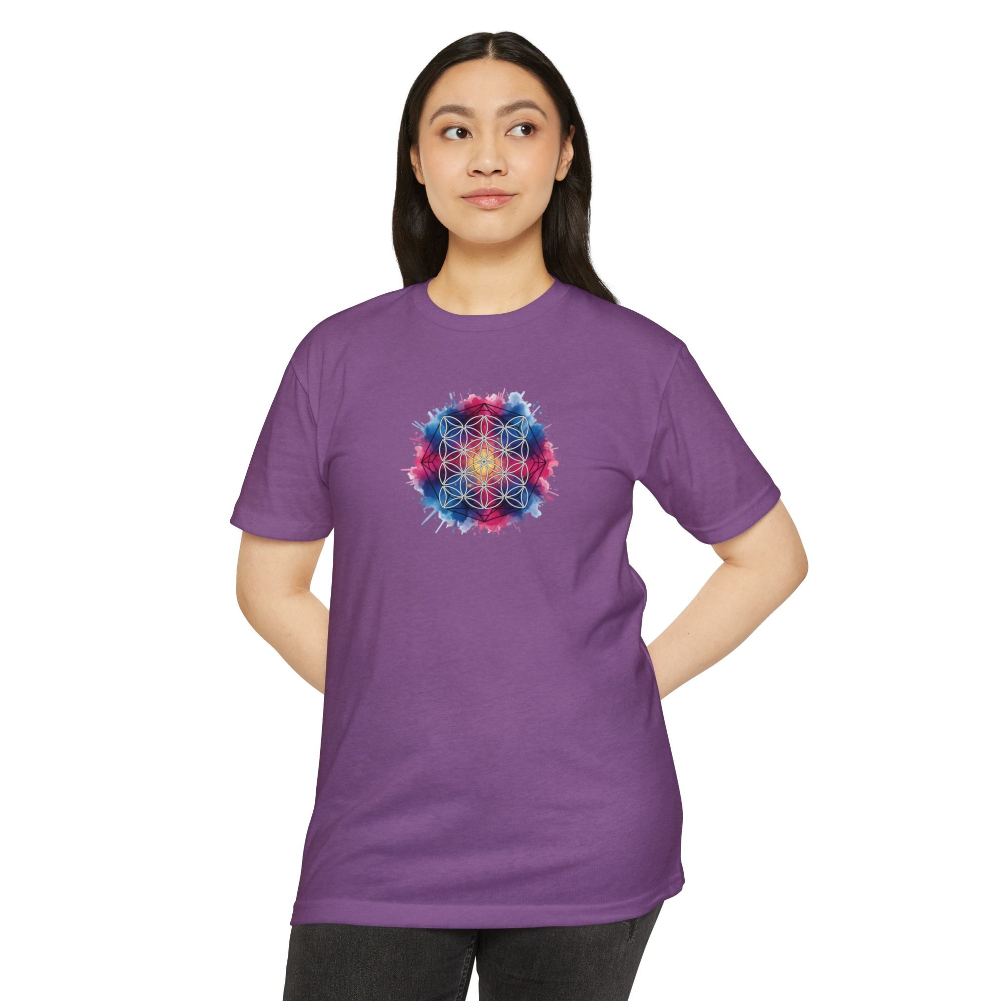 Colorful Watercolor Flower of Life Sacred Geometry Graphic Tee