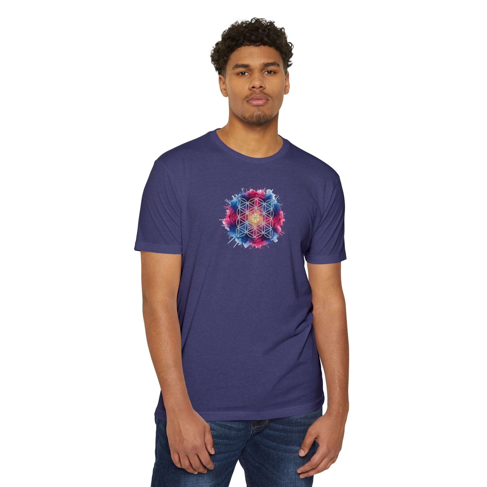 Colorful Watercolor Flower of Life Sacred Geometry Graphic Tee