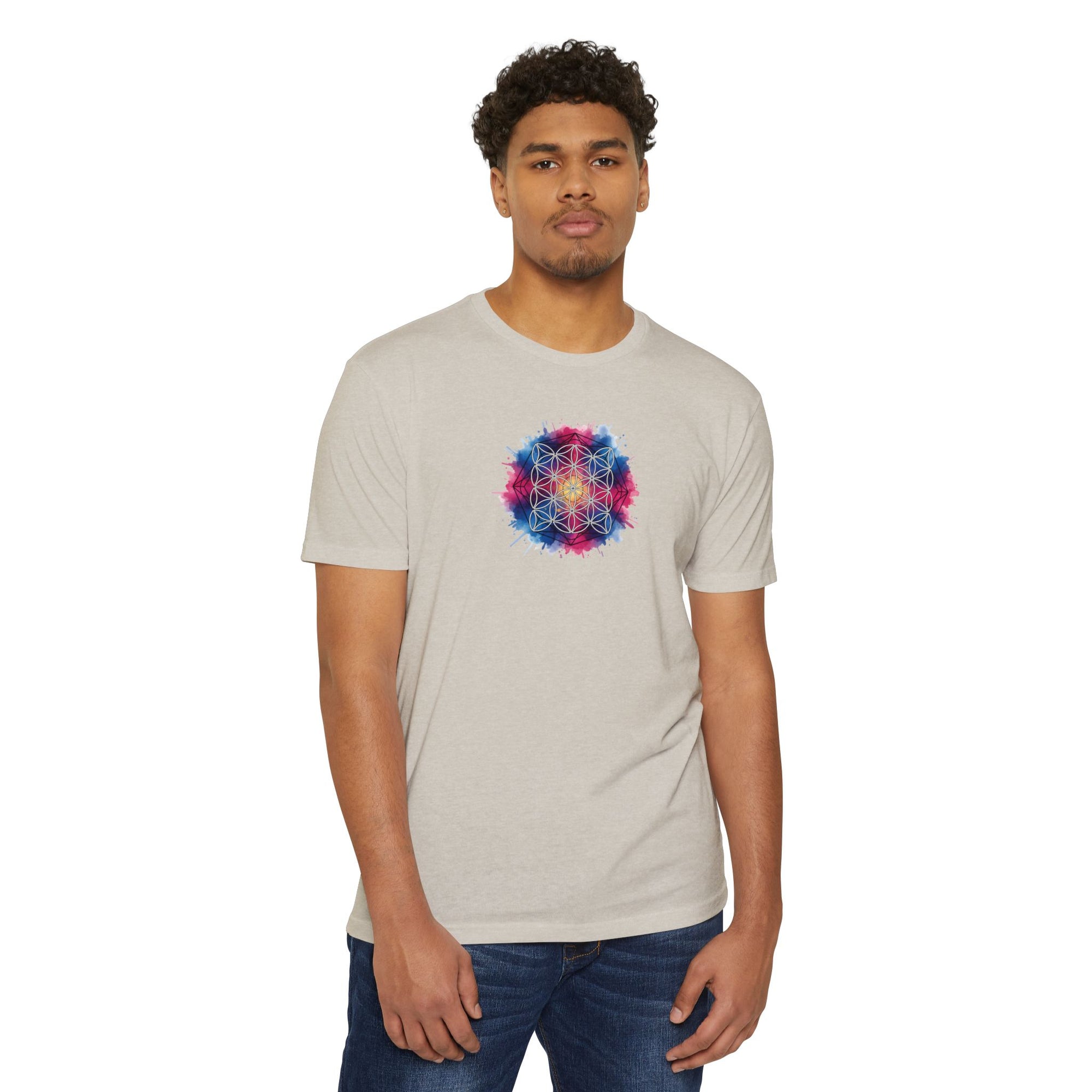 Colorful Watercolor Flower of Life Sacred Geometry Graphic Tee