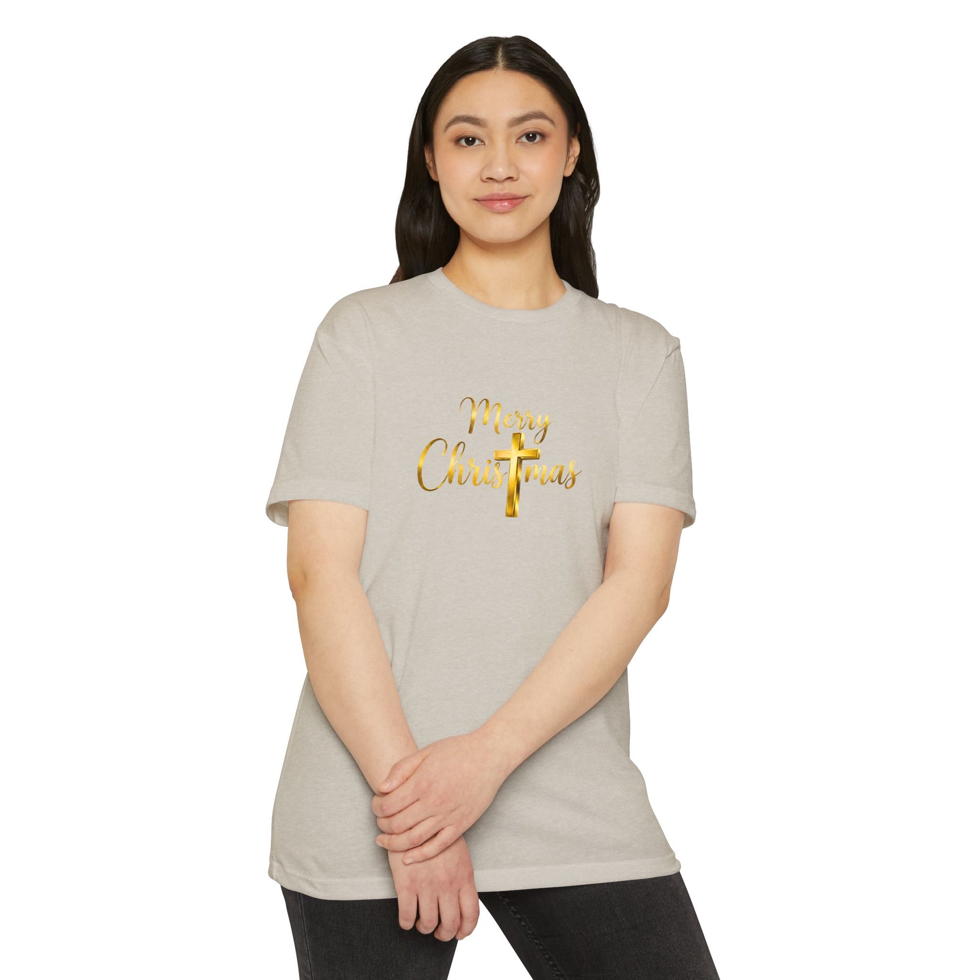 Merry Christmas Gold Cross Shirt, Family Matching Christmas Gift, Jesus Christmas Tee