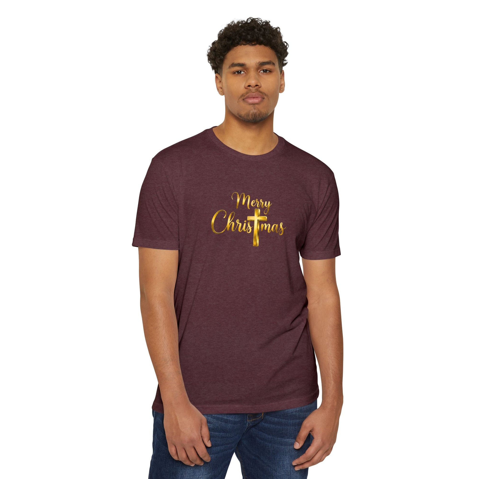 Merry Christmas Gold Cross Shirt, Family Matching Christmas Gift, Jesus Christmas Tee